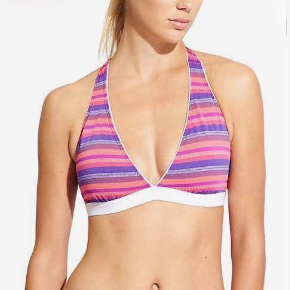 Athleta Women’s T Back Pink, Purple, & White Striped Swim Bikini Top Size Large